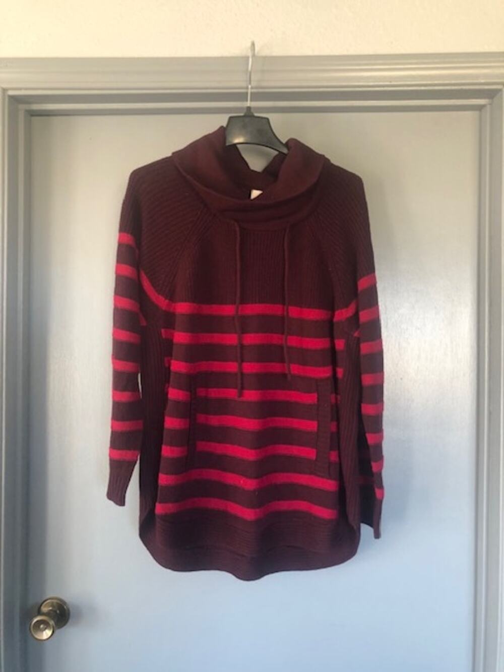 Women's Sz 2XL Maroon Red Striped Sweater Cowl Neck Long Sleeves St Johns Bay